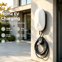 Borne de recharge murale commerciale 7kW EV Type 2 32A 220V Monophasé IP66 OCPP RFID App Câble 5M Garantie 18 mois CE FCC pour BYD/Tesla/Nissan