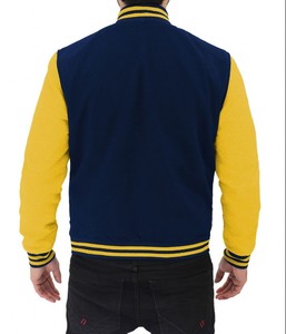 Veste universitaire pour homme bleu marine et jaune, style décontracté, coupe classique, col montant, fermeture éclair, vêtement d'hiver, doublure polaire respirante - Product Image 3