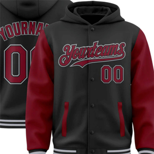 แจ็กเก็ตแบบมีฮู้ดสองสีงานตามสั่งสีดำเข้ม-เทาบอมเบอร์ทีมตัวแทนแบบสแน็ปปักลายตัวอักษร - Product Image 3