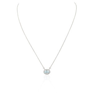 Collar con colgante minimalista de oro blanco sólido K14 de Aguamarina ovalada Natural de alta calidad personalizado de fábrica, joyería fina - Product Image 1