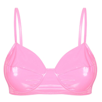 Sujetador de cuero sexy para mujer, estilo triángulo, sin aros, con espalda cruzada, encaje brillante de PVC lacado, lencería para discoteca