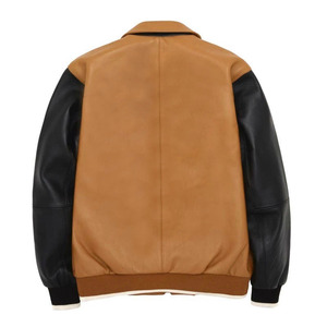 Chaqueta Bomber de Cuero Marrón para Hombre con Cierre de Cremallera en las Mangas Negras, Cuello Camisero, Estilo Otoñal, Ropa Exterior Informal - Product Image 2