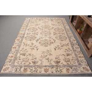 Tapis turc vintage 5.8 x 8.7ft Beige marron laine Latex support motif abstrait Tabriz pour entrée Rectangle Patchwork Design - Product Image 1