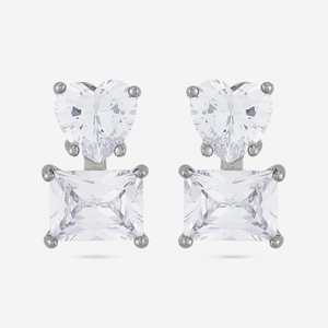 Boucles d'oreilles tendance religieuses 192803 en alliage de zinc rhodié, motif cœur géométrique avec pompon, perle et diamant, pour femme, 4g, fixation griffe - Product Image 6