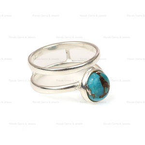 Anillo de doble banda de Plata de Ley 925 auténtica, cobre azul Natural, forma de turquesa, joyería fina hecha a mano para mujer, alta calidad - Product Image 2