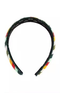 Luxury Indian Knotted Hairband Gold & Silver Seed <b>Bead</b> Rhinestone Embroidery. Party-Ready Unisex Accessory - Product Image 3