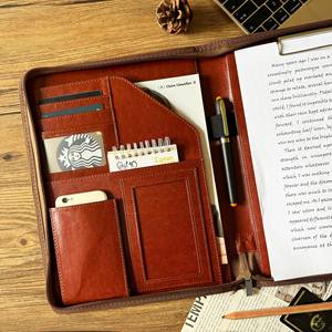 Customizable <b>A4</b> Zippered <b>Leather</b> Padfolio Briefcase LPF-0426 Portfolio <b>Folder</b> with Diverse Designs Genuine <b>Leather</b> Material - Product Image 5