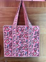 Tas Selempang Wanita Katun India Motif Bunga Cetak Tangan Vintage, Lapisan Kanvas, Penutup Ritsleting, Cocok untuk Musim Semi/Musim Panas/Musim Dingin