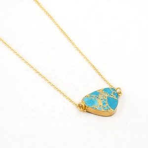 Collier chaîne de créateur fabriqué à la main avec pendentif en pierre précieuse de jaspe dalmatien galvanisé de forme fantaisie Colliers pendentifs de mode - Product Image 5