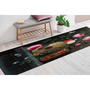 Alfombra Barroca con Diseño Floral de Calaveras: Tapete Gótico de Estilo Académico Oscuro, Alfombra Delgada No Tejida - Product Image 3