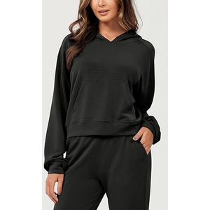 Sudadera de invierno en blanco de alta calidad, jersey con estampado de hojaldre, Top corto con capucha, logotipo personalizado, jersey para mujer, sudaderas con capucha - Product Image 6