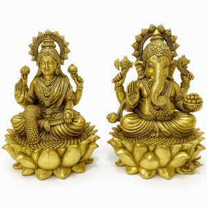 HOME GENIE Juego de ídolo Lakshmi Ganesha de latón de estilo tradicional para Diwali Pooja para el hogar Mandir o decoración de oficina y regalos - Product Image 1