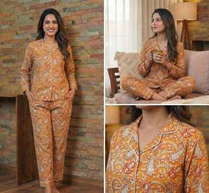 Pyjama indien en coton pur, imprimé à la main, floral, tissé, pour l'été, vêtements de nuit, cadeau doux pour elle, demoiselle d'honneur - Product Image 4