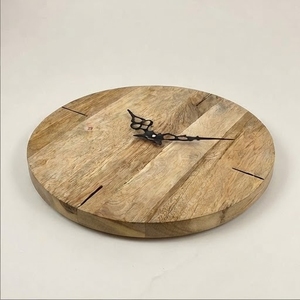 Rustic Mango Wood Wall <b>Clock</b> Round Analog Quartz <b>Battery</b> Operated Natural Wood Design - Product Image 1