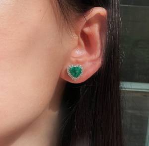 Heart Cut <b>Emerald</b> <b>Stud</b> Earrings with Halo Moissanite Green Gemstone Earrings for Women Luxury Jewelry Gift - Product Image 3