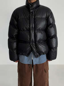 Veste d'hiver matelassée coupe-vent respirante de couleur unie vintage à capuche avec logo personnalisé pour hommes - Product Image 3