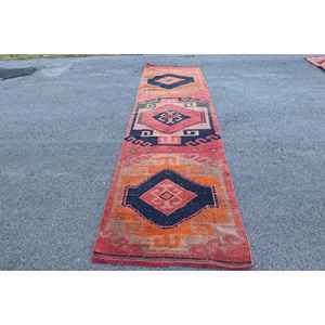 Alfombra Turca de 3.1x11.3 pies, Alfombra Vintage Roja Ombré - Product Image 1