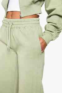Wholesale Women's Mid Waist Regular Fit Straight Leg Sweatpants Seam <b>Detail</b> Elastic Waist Drawstring Terry Fleece 300g Soft - Product Image 2