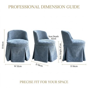 Fauteuil moderne à jupe avec roulettes pivotantes dissimulées, rembourré en velours, structure en bois, pour salon, chambre, salle à manger, bureau, hôtel, coiffeuse - Product Image 4