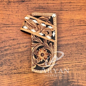Western Floral Hand Tooled <b>Leather</b> Knife Sheath Holster with <b>Belt</b> Loop Carved Cowhide Genuine <b>Leather</b> Folding Knife Cover <b>Pouch</b> - Product Image 1