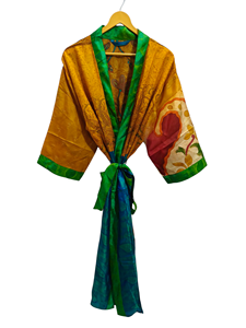 Colorful Bathrobe Soft <b>Kimono</b> Night Wear <b>Long</b> <b>Robe</b>, Handmade Indian Vintage Silk Sari <b>Kimono</b>, - Product Image 2