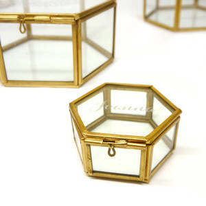Hexagon Brass Glass Jewelry <b>Box</b> Gold Geometric <b>Keepsake</b> <b>Box</b> Wedding Ring Bearer <b>Box</b> Clear Glass Decorative Trinket <b>Box</b> Organizer - Product Image 3