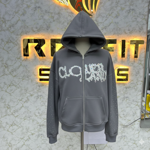 Sudadera con capucha y cremallera personalizada de alta calidad, la más demandada, con pedrería, impresión digital, fabricada en fábrica, precio económico, unisex, color liso, para invierno. - Product Image 5