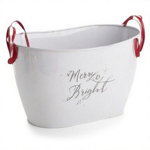 Cubo de maceta Snowfall Glimmer para plantas navideñas hecho de metal galvanizado con motivo navideño para estilo estacional exterior - Product Image 2