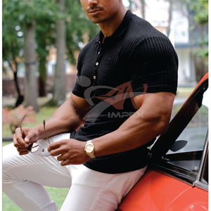 Camisa de golf ajustada de alta calidad para hombre personalizada algodón mercerizado manga corta botón decoración liso diseño de polo deporte Fitness - Product Image 2