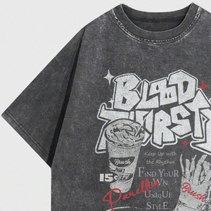 Vente en gros Tendance Hommes Décontracté Burger & Frites Slogan Imprimé T-Shirt à Manches Courtes Vintage Épaule Goutte T-shirts pour Hommes - Product Image 4