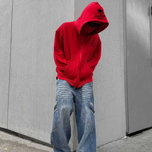 Nouveaux vêtements d'hiver Logo personnalisé lourd GSM goutte épaule Design élégant 100% coton surdimensionné hommes fermeture éclair sweats à capuche avec visage masqué - Product Image 2