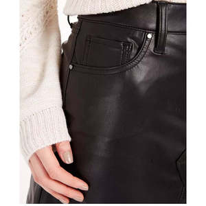 Jupe crayon brillante en similicuir grande taille 7 pour junior, mini-jupe courte en tricot avec matière PU noire - Product Image 3