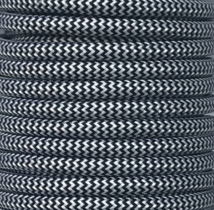 Striscia di 5 metri. Cavo tessile decorativo nero/bianco con glitter a zig zag (CIR62CTS73) - Product Image 1
