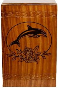 Dolphin Wooden Cremation <b>Urn</b> <b>Large</b> Size Dolphin Lover's Human Funeral <b>Urn</b> with Personalization - Product Image 3