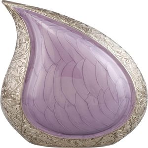 Urne funéraire moderne en forme de larme pour cendres humaines, adulte, pour enterrement, crémation ou usage personnel à domicile, gravée, violet et argent - Product Image 1