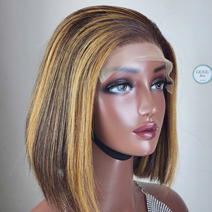Perruque longue dentelle frontale Highlight cheveux humains vierges dentelle transparente sans colle double tirage pour les femmes noires - Product Image 4