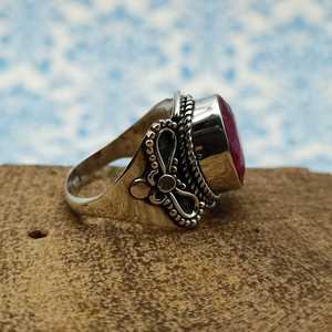 Boho Style 925 bague en argent Sterling classique corindon rubis ensemble de pierres précieuses Simple fait à la main ovale coupe bijoux fins pour les mariages - Product Image 4