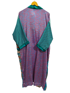 Albornoz de seda Bata de verano Bikini Cover Up Ropa de noche Bata larga, Kimono Sari de seda reciclado vintage indio hecho a mano, - Product Image 5