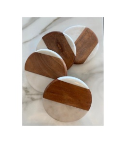 White Granite Stone <b>Coaster</b> With Brass Gold <b>Coaster</b> Holder <b>Drinks</b> Holder <b>for</b> Home & Office - Product Image 6