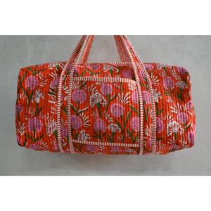 Indian Hand Block Print Boho Quilted Cotton Duffle <b>Bag</b> Floral Travel <b>Weekender</b> Lightweight Luxury Shoulder <b>Bag</b> <b>for</b> <b>Women</b> - Product Image 2