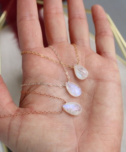 Rainbow Moonstone Pear Gemstone Wired <b>Chain</b> Necklaces Bohemian 925 <b>Sterling</b> <b>Silver</b> Gold Plated Handmade Pendant Necklaces <b>Women</b> - Product Image 3