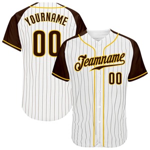 Meilleures ventes Vêtements d'équipe personnalisés Maillot de baseball à manches raglan authentique à fines rayures marron-doré blanc personnalisé - Product Image 1