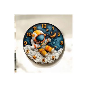 Reloj de pared de mesa de madera con patrón de astronauta colorido, reloj de pared de mesa silencioso de 50cm con número, regalo para niños - Product Image 3