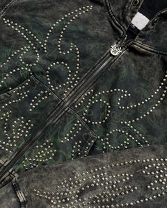 เสื้อฮู้ดแขนยาวโชว์ไหล่สำหรับผู้ชาย2025เสื้อสวมหัวเสื้อฮู้ดผ้าซักกรดดีไซน์พลอยเทียมออกแบบได้ตามต้องการโลโก้ - Product Image 3