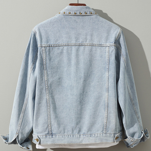 Vestes en jean pour hommes, effet usé, rivets uniques, vestes en jean de luxe pour hommes avec perles - Product Image 2