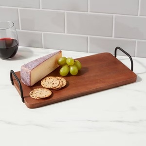 Bandeja moderna de madera maciza para servir y organizar con asas metálicas resistentes, acabado liso, para cocina, comedor, mesa de café, decoración del hogar. - Product Image 2