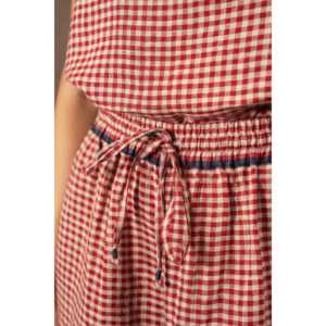 DVE DITYAA Pantalon en lin tissé à la main, taille haute, coupe large, respirant, technique froissée, motif à carreaux cramoisie, pour l'été, pour filles, 3XL - Product Image 2