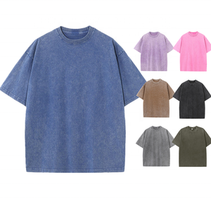 Lavado ácido 100% algodón estampado bordado 230gsm algodón pesado liso en blanco camiseta Unisex para hombres - Product Image 1