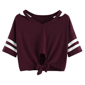 Camiseta corta de algodón de ajuste cómodo para mujer, Camiseta estampada de verano para uso diario y trajes Casuales - Product Image 1