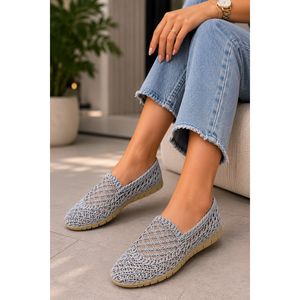 <span class=keywords><strong>Ballerine</strong></span> <span class=keywords><strong>a</strong></span> <span class=keywords><strong>Punta</strong></span> <span class=keywords><strong>Intrecciate</strong></span> in Maglia Traspiranti Antiscivolo Grigie con Soletta in PU e Chiusura Slip-On per la Stagione Autunnale - Product Image 1